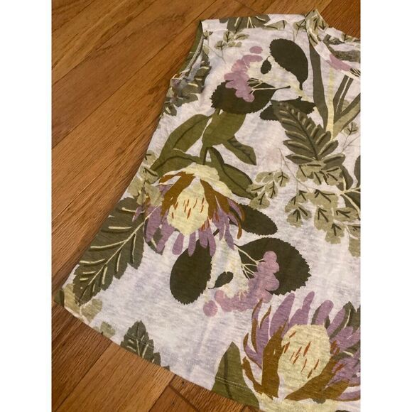 Rachel Zoe Womens Medium 100% Linen Floral Print Short Sleeve Top size medium - Picture 2 of 7